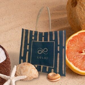 LOLOI Jute / Burlap Blue Green Tote Bag